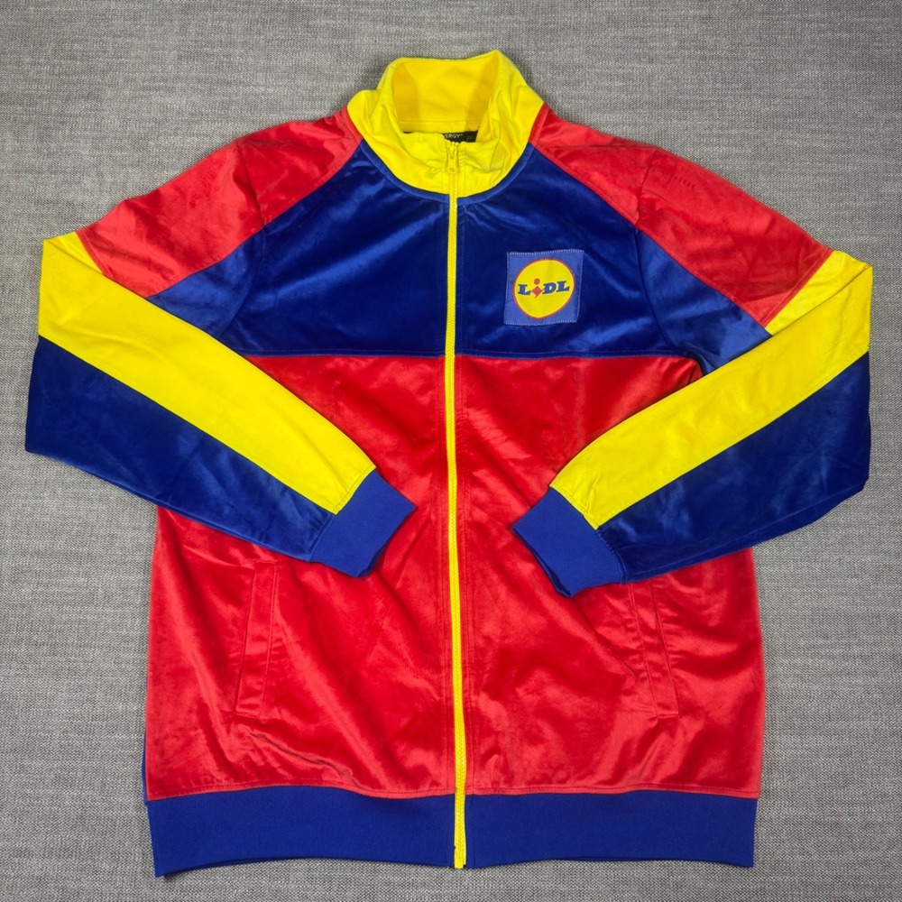 Lidl Livergy Mens Velour Track Jacket Red Blue Yellow Colorblock Large Germany
